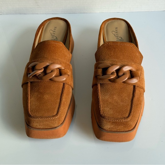 NAKED FEET Elect in Camel Platform Mules Size 10M - Picture 1 of 10
